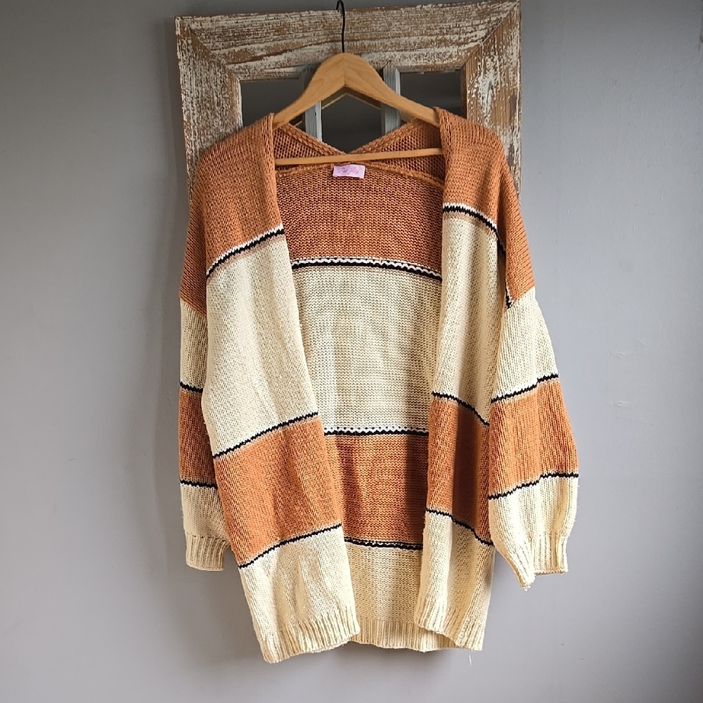 Pink Lily Tan and Cream Striped Cardigan